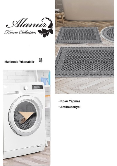 Dekoreko Kaymaz Taban Djt 3 Lü Banyo Paspas Takımı Yıldız Deri Karışık Modern M5001 gri