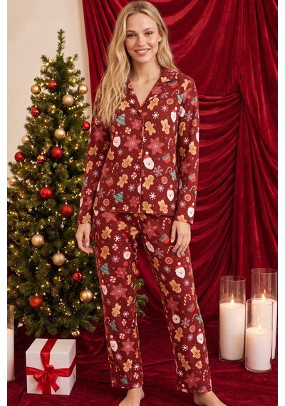 Siyah İnci Yılbaşı Temalı Desenli Termal Kumaşlı Ultra Soft Yumuşak Düğmeli Örme Pijama Takımı 26226822 Bordo Siyah İnci Yılbaşı Temalı Desenli Termal Kumaşlı Ultra Soft Yumuşak Düğmeli Örme Pijama Takımı 26226822 Bordo