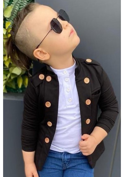 Riccotarz Erkek Çocuk Omzu Ve Ceket Yakası Düğme Detaylı Cepli Blazer Ceketli Siyah Alt Üst Takım 001 Riccotarz Erkek Çocuk Omzu Ve Ceket Yakası Düğme Detaylı Cepli Blazer Ceketli Siyah Alt Üst Takım 001