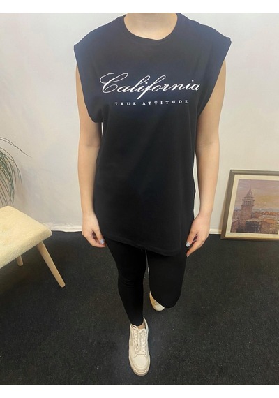 Kadın Bisiklet Yaka Regular Fit Californıa Baskılı Tişort Spr24atk342 Black