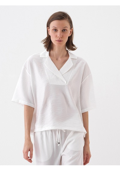 Xint Beyaz Doğal Dökümlü Oversize Bluz 751129