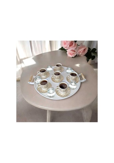 Eceaksesuar Ahşap Kulplu Metal Tepsi Çay Tepsisi 4'lü 50, 40, 37, 30 Cm Kahve Tepsisi Sunum Tepsi Seti Beyaz 50 X 3 Diğer