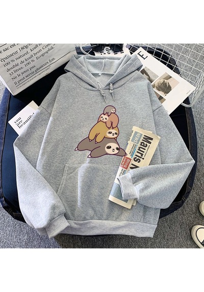 Startmore Beyaz Tembellik Rakun Grafik Hoodies Karikatür Kawaiisevimli Gri