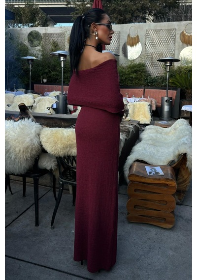 Lijuri Madonna Yaka Premimum Elbise 2828 R2-a-k2 Bordo
