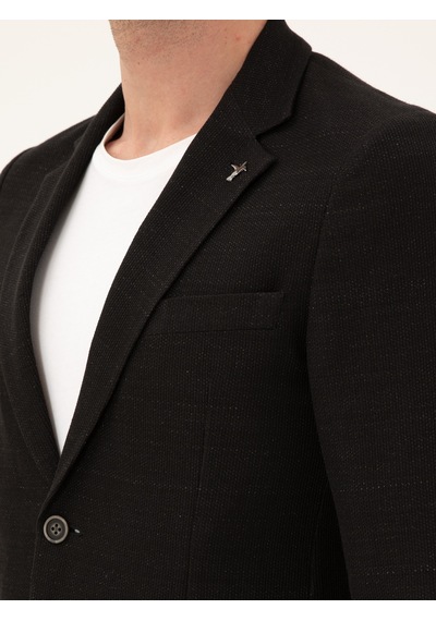 Cacharel Siyah Slim Fit Pamuk Karışımlı Ceket