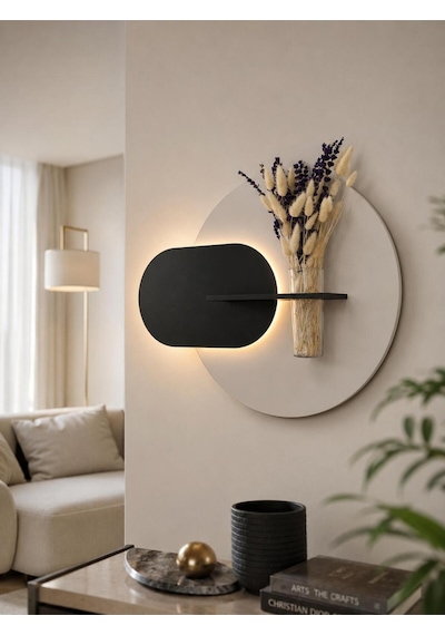 Karanfil Ahşap Pilli Ledli İskandinav Tarzı Salon Duvar Rafı Modern Çiçeklik 45 X 65 Cm Paris Grisi - Antrasit