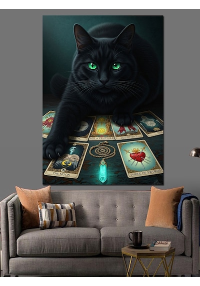 Siyah Panter Kara Kedi Tarot Kartları Dekoratif Kanvas - Mdf Ahşap Tablo