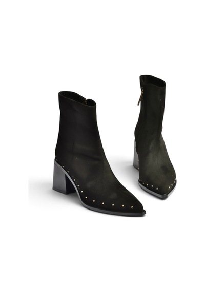 Fox Shoes Z308400102 Siyah Süet Kalın Topuklu Pimli Kadın Bot