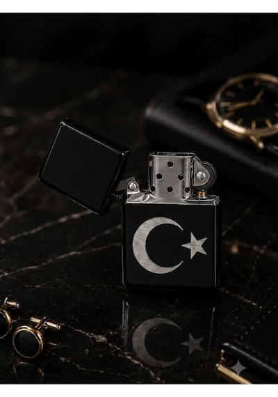 Türkün Simgesi Ay Yıldız Bayrak Temalı Benzinli Metal Çakmak Premium Hediye Dolu Gönderim