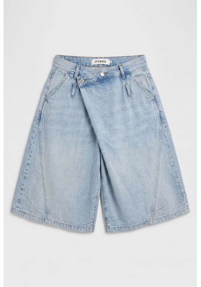 it's basic Kadın Kot Rengi 4s6-3 Süper Baggy Fit Maxi Bermuda Tasarım Denim Jort Çok Renkli