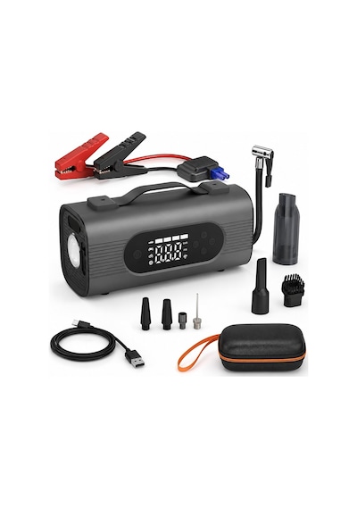 Enshall Ens001 Jump Starter - 10 İn 1 12000 Mah Araç Akü Takviye Cihazı Hava Kompresörü Powerbank Süpürge Led Fener