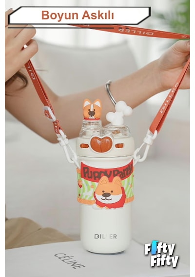Dıller 520 Ml Tek Kapak Çift Kullanım Pipetli/pipetsiz Boyun Askılı/çelik Termos -ffdıllerd93renk Turuncu