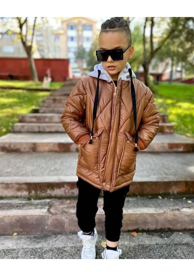 Minigimin Cicileri Cool Boy Elyaf Dolgu Çocuk Mont - Taba