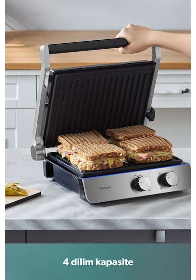 Homend Grilliant 1344h Inox Gövdeli, Döküm Çıkarılabilir Plakalı Tost Ve Izgara Makinesi