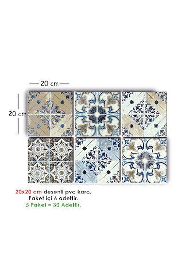 Kendinden Yapışkanlı Fas 4 Desenli Pvc Karo 20x20 Cm 5 Li Paket