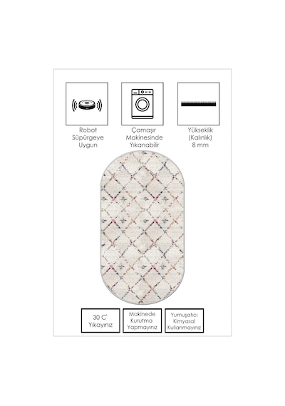 West Home Dijital Baskı Yıkanabilir Kaymaz Taban Leke Tutmaz Oval Mutfak Halısı Salon Halısı Ve Yolluk Wh 464 White Oval