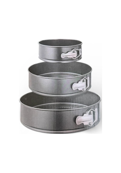 Çınar 3 Lü Kelepçeli Kek Kalıbı - 3 Lü Kek Kalıbı Seti 24-26-28 Cm. Gri