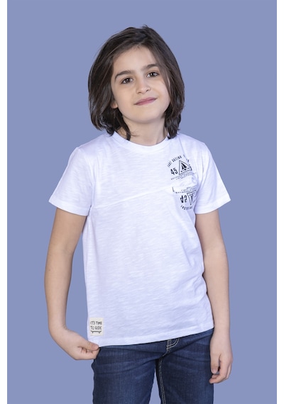 Toontoy Kids Toontoy Erkek Çocuk Çizgili Cepli Tişört Beyaz