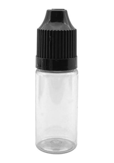 100 Adet - 15ml Şeffaf Plastik Likit Şişesi - Iğne Uclu Damlalıklı Pet Şişe, Siyah Kapaklı Diğer