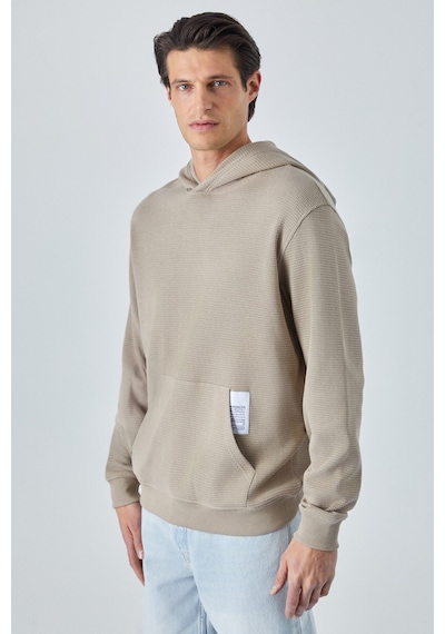 Grimelange SUSTAINY Erkek Oversize Kapüşonlu Uzun Kollu Vizon Sweatshirt