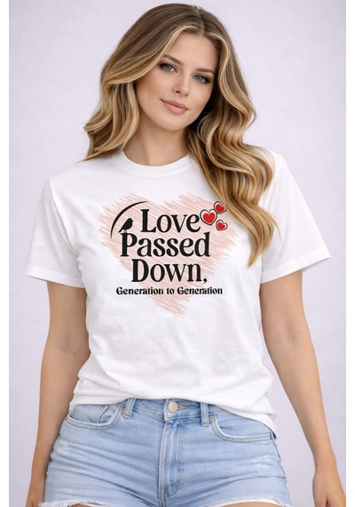 Herkesemoda Love Passed Down Baskı Detaylı Basic T-shirt Beyaz
