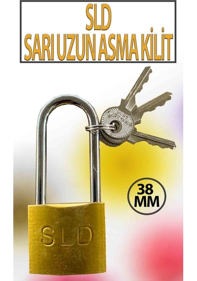 Uzun Tip Kancalı Sarı Asma Kilit 38 Mm 3 Anahtarlı
