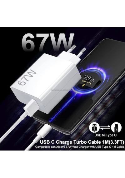 67w Turbo Type-c Akım Korumalı Hassas Şarj Aleti Seti Saniye Sayaçlı Süper Charger