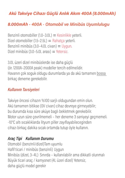Akü Takviye Jump Starter 8000mah Araç Marş Basma Cihazı Takviye Kompresör Lastik Şişirme Hava Pompası