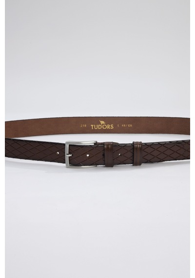 Tudors Erkek %100 Hakiki Deri 3,5 Cm Desenli Klasik Taba Kemer -31578-taba