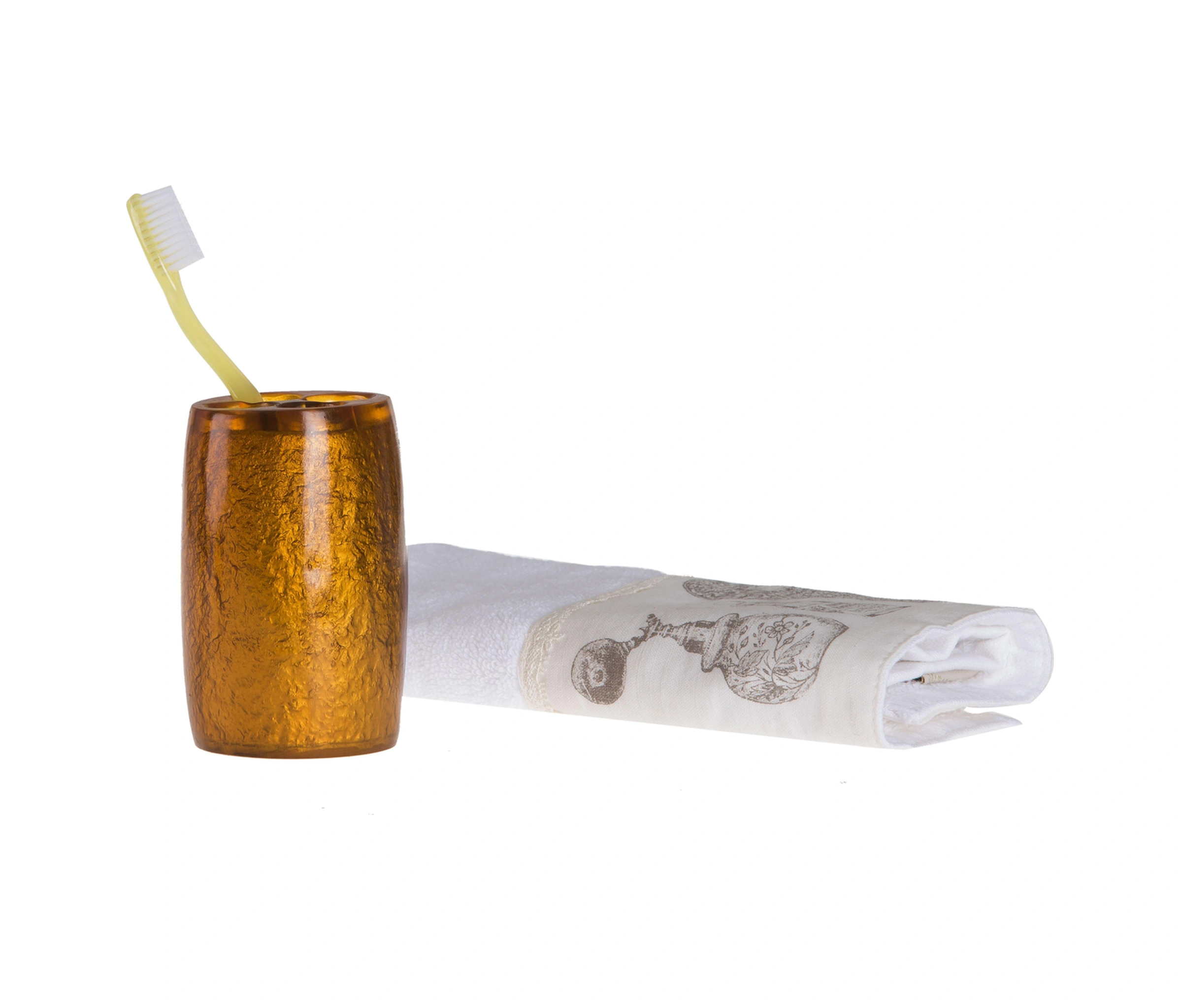 2 Adet Diş Fırçalık Altın Renkli Poliresin 5x5x7cm Banyo Seti Çok Renkli