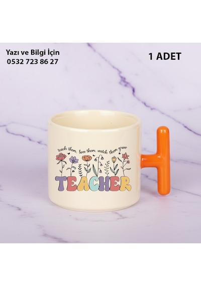 Best Teacher Tasarımlı Öğretmenler Günü Kişiye Özel İsim Baskılı T Kupa Bardak Öğretmene Hediyelik Turuncu