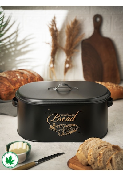 Metal Kapaklı Ekmeklik Bread Baskılı - Siyah