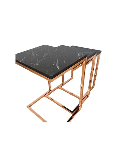 Zigon Zlf 3Lü C Model Metal Çelik Rose Renk Kaplama Mdf Siyah Mer (460315049)