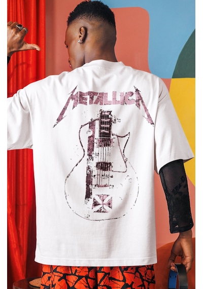 Sevbano Metallica Rock Metal Müzik Grubu Sırt Baskılı Unisex Oversize Tiş Beyaz