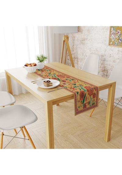 Orange Daisy Flowers Runner 140x45cm Ince Keten, Uluslararası Yıkama Ve Solmama Sertifikası Çok Renkli