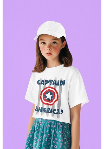 Sevbano Kaptan Amerika Baskılı Unisex Avengers Film Çocuk Tişört 1-12 Ya Beyaz