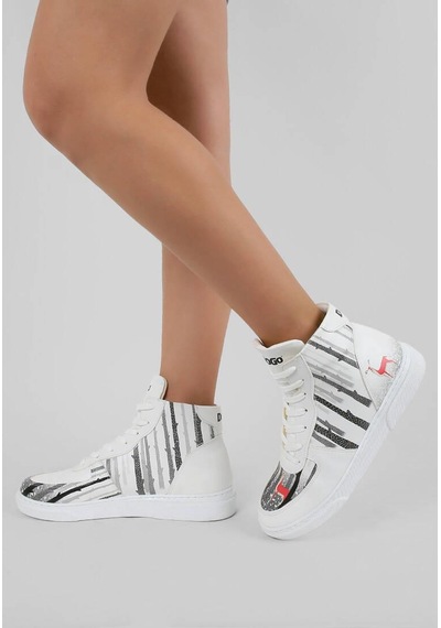 Kadın Vegan Deri Beyaz High Sneakers - You're The Colour Of My Life Tasarım Çok Renkli