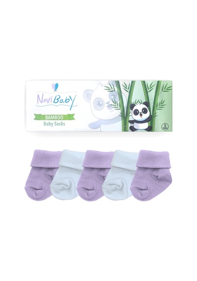 Novibaby 5'li Bambu Yenidoğan Bebek Çorabı I Purpy I 0-6 ay "Karışık Renkli"