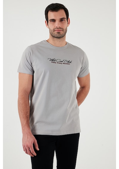 Buratti Pamuklu Slim Fit Bisiklet Yaka Yazılı Erkek T Shirt 541Enjoy Açık Gri