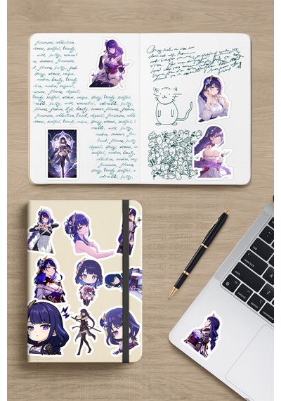 Raiden Genshin Impact Telefon Laptop Bullet Journal Yapışkanlı Folyo Sticker Paketi 21 Adet Çok Renkli