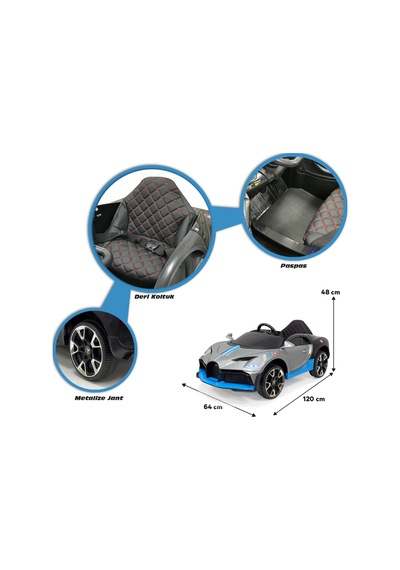 Bugatti 12 Volt Uzaktan Kumandalı Akülü Araba Hızlı Motor Gt Gri