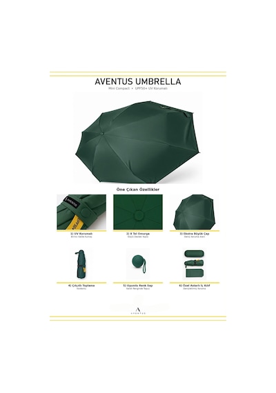 Aventus Umbrella Kapsül Şemsiye - Uv Korumalı Güneş Şemsiyesi Yeşil