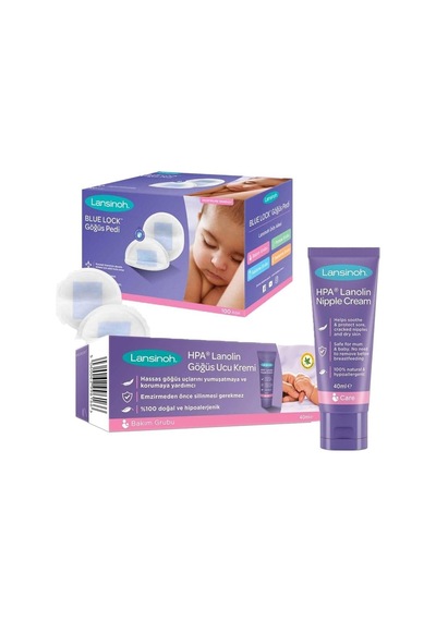 Lansinoh Hpa Lanolin Göğüs Ucu Kremi 40 Ml + Blue Lock Göğüs Pedi 100 Adet Seti