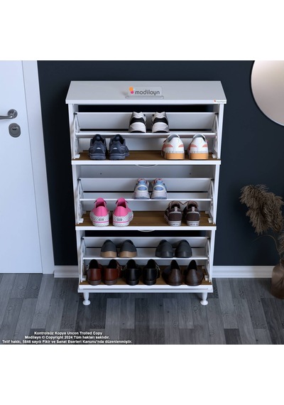 Modilayn Varbi Antre Hol 52 X 119 X 25, 5 Cm Lik 3 Düşer Kapak 6 Göz Raf Bölmeli Ayakkabılık Beyaz - Ceviz Modilayn Varbi Antre Hol 52 X 119 X 25, 5 Cm Lik 3 Düşer Kapak 6 Göz Raf Bölmeli Ayakkabılık Beyaz - Ceviz