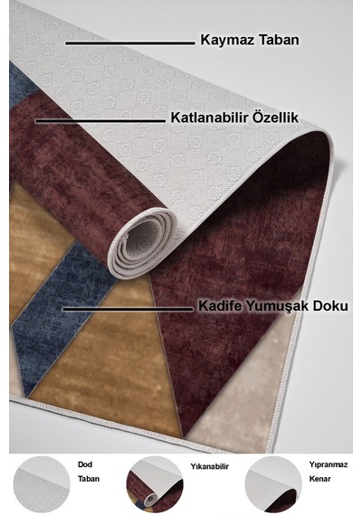 Dekoreko Kaymaz Taban Djt Salon Halısı Trend Modern S6506 Renkli
