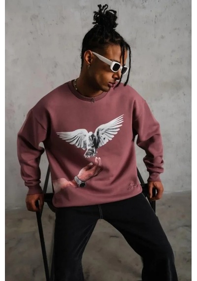 Vexor Erkek Güvercin Baskılı Sweatshirt - Gül Kurusu Gülkurusu Vexor Erkek Güvercin Baskılı Sweatshirt - Gül Kurusu Gülkurusu