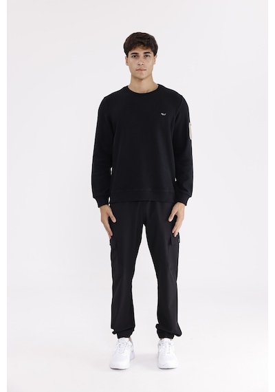 Rowinger Selanik Dokulu Yumuşak Tutuşlu Rahat Kalıp Sade Tasarım Uzun Kollu Sweatshirt Black