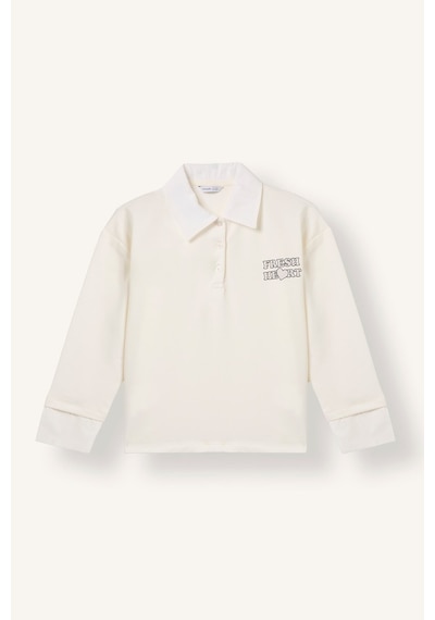 Defacto Regular Fıt Polo Yaka Slogan Baskılı Sweatshirt Kumaşı Uzun Kollu Polo Tişört Kız Çocuk I1642a826auer105 Ekru-er105