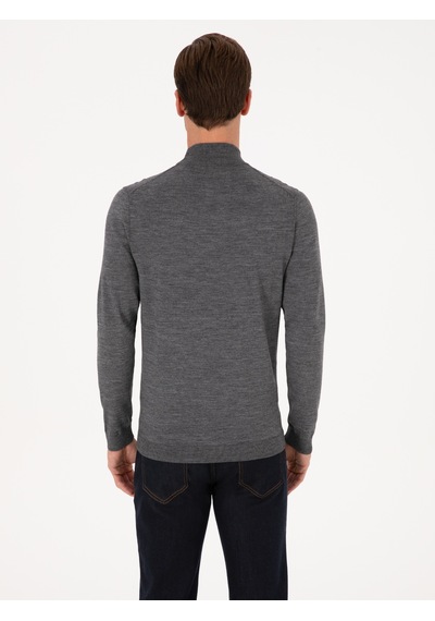 Cacharel Füme Slim Fit Yün Karışımlı Yarım Balıkçı Basic Triko Kazak Gri