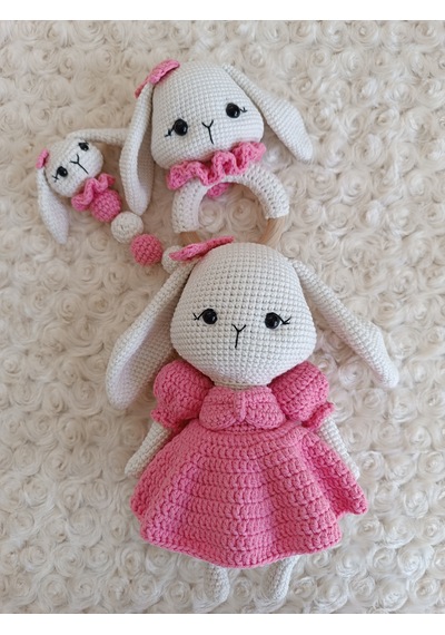 El Yapımı Amigurumi Tavşan Kız Bebek Yeni Doğan Set / Emzik Zincirine Kişiye Özel İsim Yazılır / Bebek Hediyelikleri El Yapımı Amigurumi Tavşan Kız Bebek Yeni Doğan Set / Emzik Zincirine Kişiye Özel İsim Yazılır / Bebek Hediyelikleri